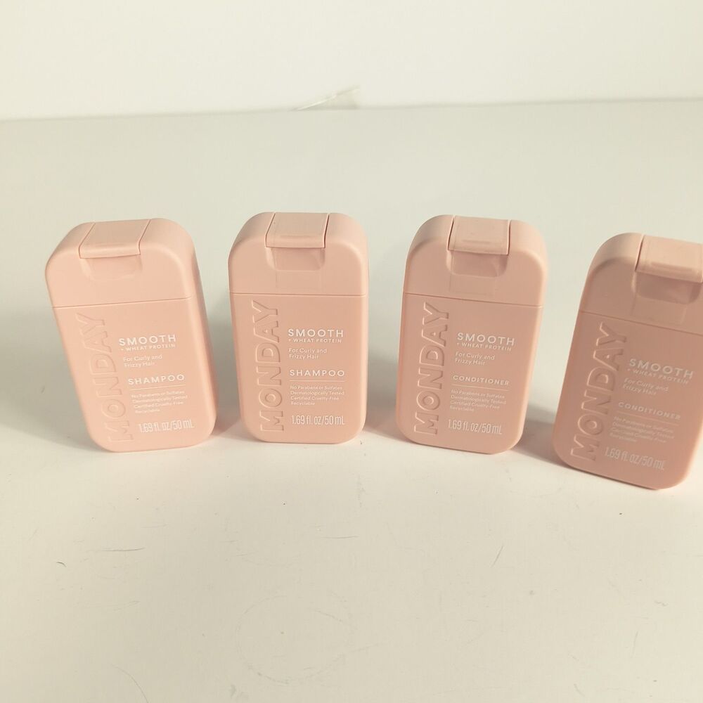 Monday Haircare Smooth Shampoo Conditioner Travel Size Lot of 4 Wheat Protein